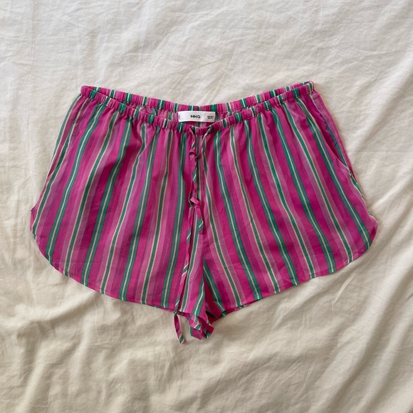 Mango Pink & Green Strioed Drawstring Shorts - Picture 1 of 2